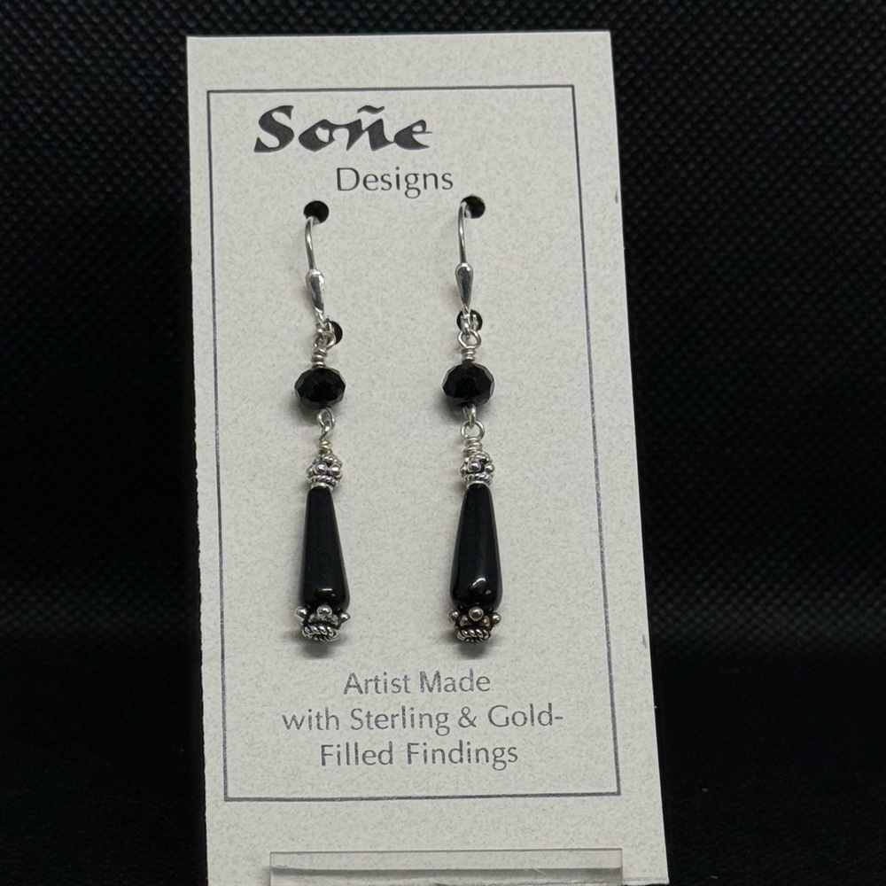 Genuine Onyx and Sterling silver earrings